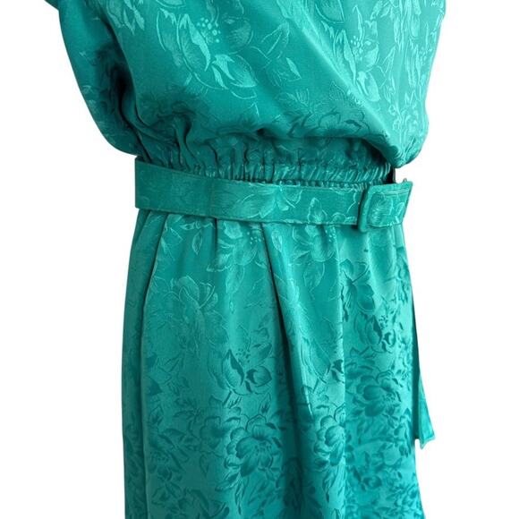 Act I Vintage Floral Satin Print Short Sleeve Blouson USA Made Green Dress sz 4 - Picture 3 of 16